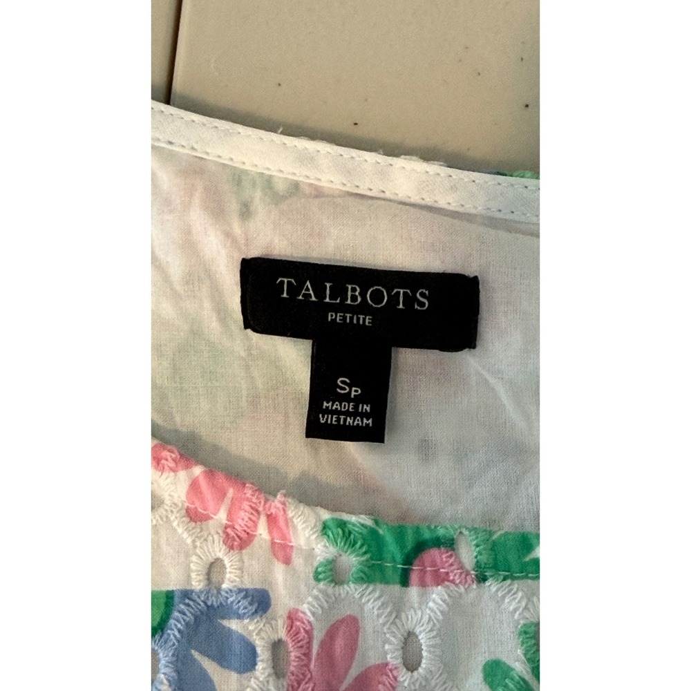 Talbots Eyelet Shell Multi Color Floral Checkered Button‎ Back Size PS - Picture 5 of 9